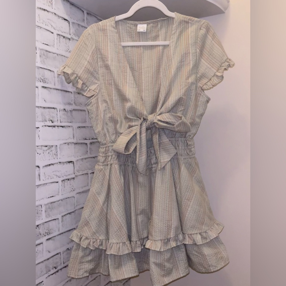 Striped Green Ruffle Tie-Front Selfie Leslie Dress